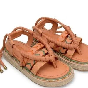 NWT FARM Rio boho vegan sand rope toe espadrille platform tan gladiator sandals